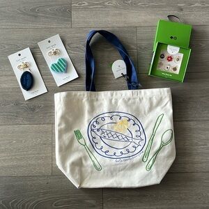 NWT Kate Spade x Target Fish Canvas Tote, Two Coin Purses & Wine Charms